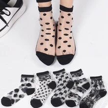 Женские шелковые кружевные прозрачные носки, черно-белые сетчатые носки, модные эластичные тонкие женские носки, прозрачные Чулочные изделия