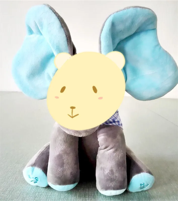 blue ear elephant Слон животные плюшевая мягкая Музыкальная кукла Кролик Слон интерактивная игрушка Peek A Boo электрическая для детей - Цвет: blue ear elephant