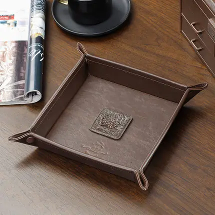 Key storage box American retro door porch key storage tray desktop jewelry tray leather storage toothpick box remote control - Цвет: Small storage tray