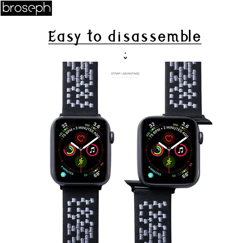 Вышитый Кожаный ремешок для Apple Watch 4 5 полос 44 мм 40 мм ремешки для часов iwatch серии 3 2 1 42 мм 38 мм браслет для часов