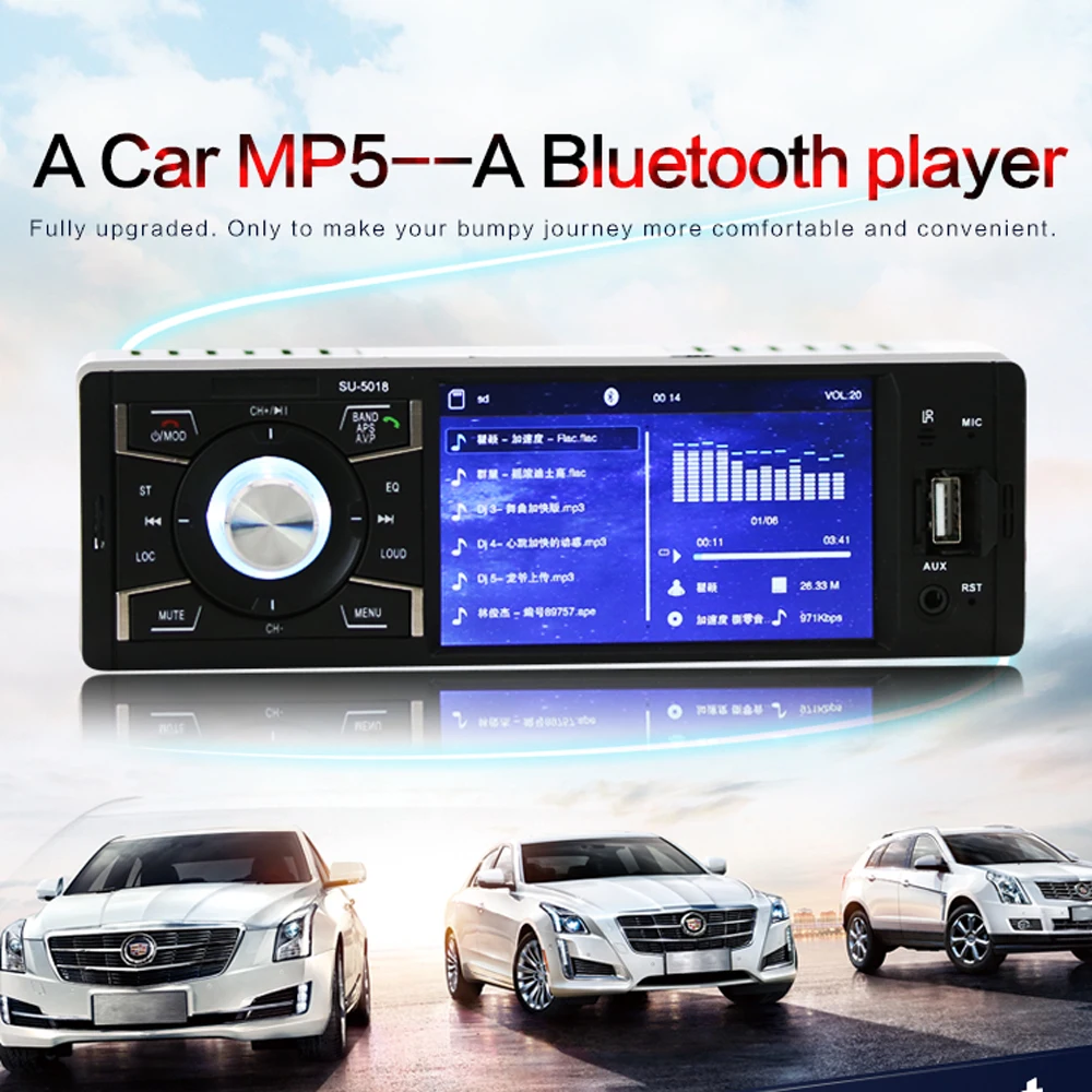 

4" 1 Din Car Radio Multimedia MP5 Player Audio Stereo Bluetooth FM Radio USB AUX Support Backup Camera Hands-free Remote Control