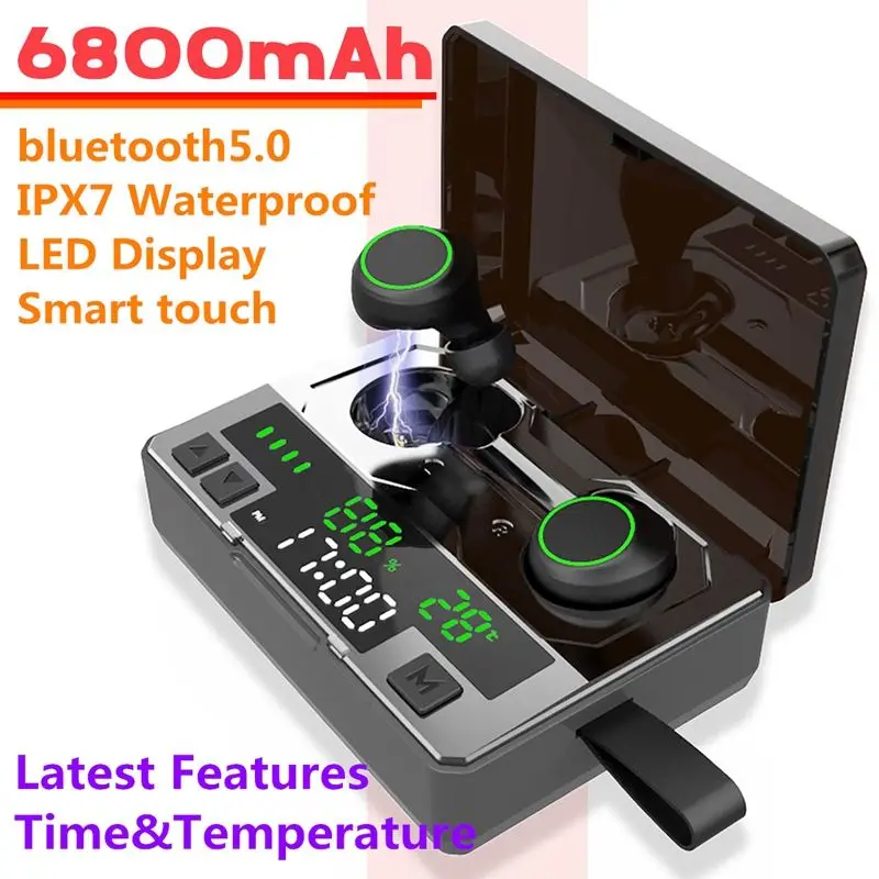 

LEORY bluetooth 5.0 Earphone TWS CVC8.0 Noise Reduction HiFi Earbuds IPX7 Waterproof Headset with 6800mAh Charging Case