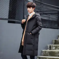 Зимняя новая мужская теплая плотная модная однотонная Повседневная куртка с капюшоном Мужская Уличная свободная хлопковая длинная куртка