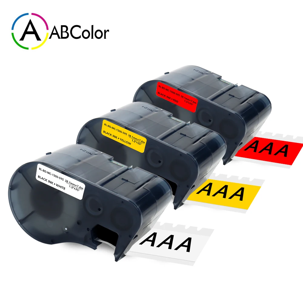 

3 Colors 38.1MM MC-1500-595 Labels Black on White/Red/Yellow Label Tape For Brady BMP-41 BMP-51 BMP-53 Handheld Label Printer