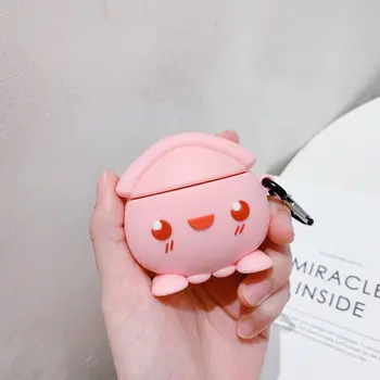 

Pink Squid Pattern Protective Case Shockproof Soft Silicone Cover Skin Protector with Carabiner for Airpods 1/2 Charging Box Acc