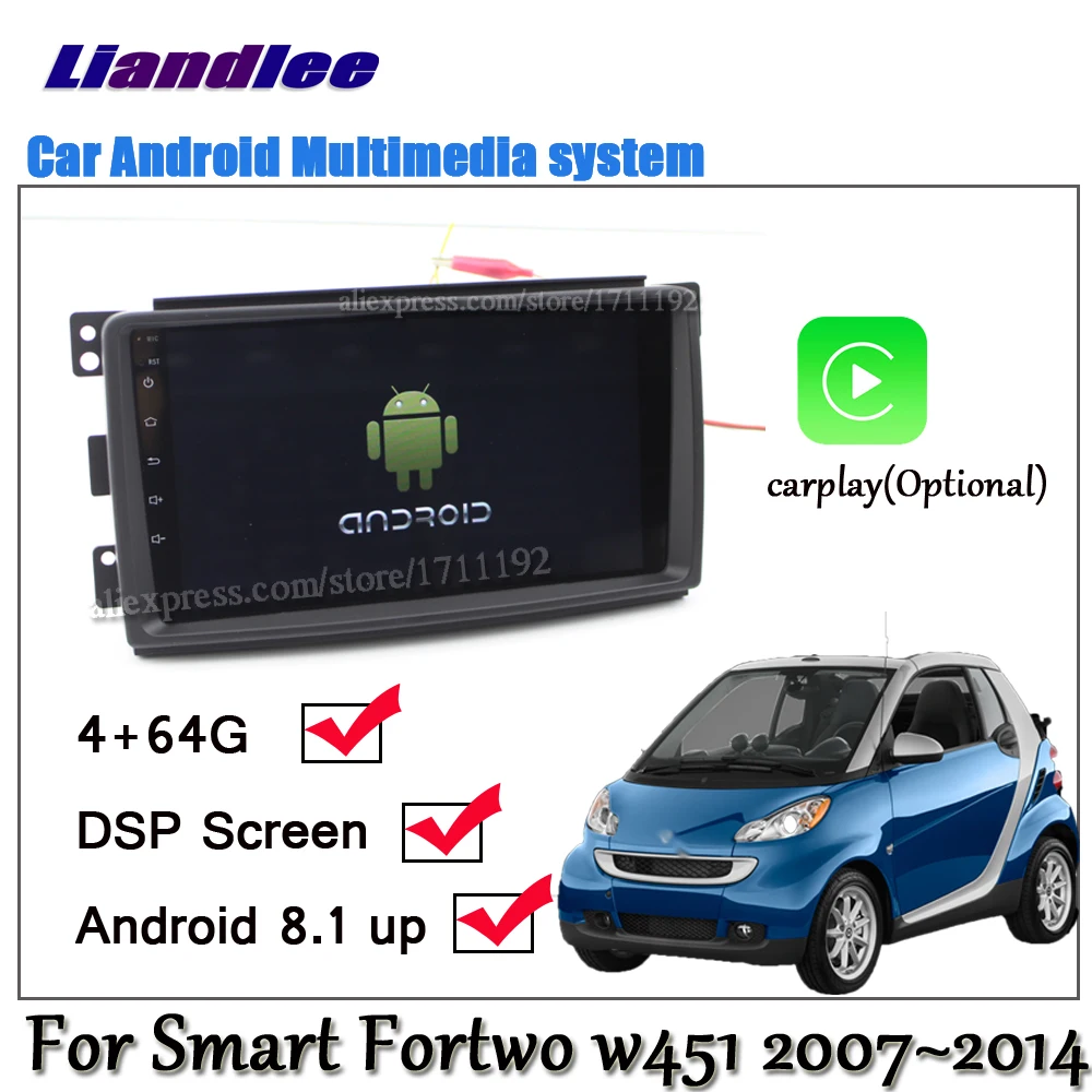 Liandlee Android 8,1 UP 4+ 64G для Smart Fortwo w451 2007~ Автомобильный ips экран Carplay BT Wifi gps Navi Карта Навигация медиа