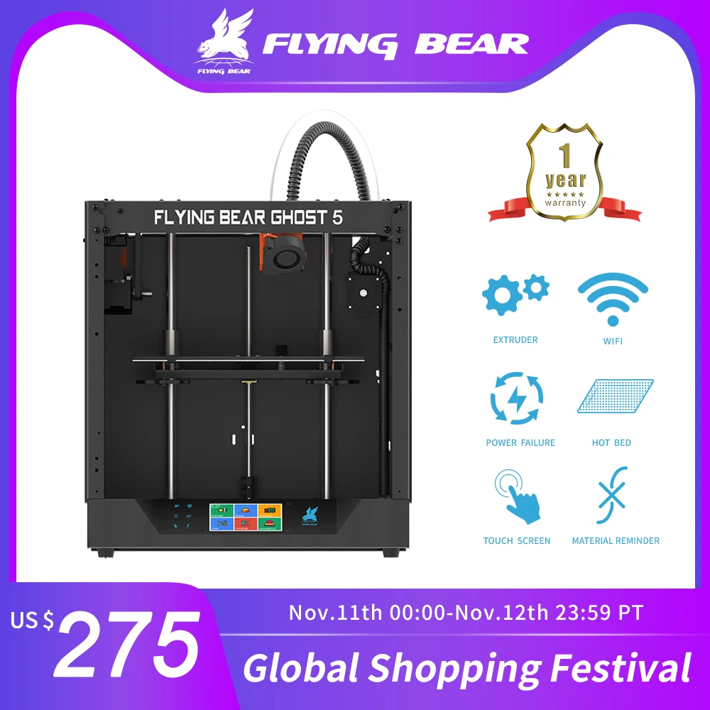 Newest Design Flyingbear-Ghost 5 full metal frame High Precision DIY 3d printer Diy kit glass platfo