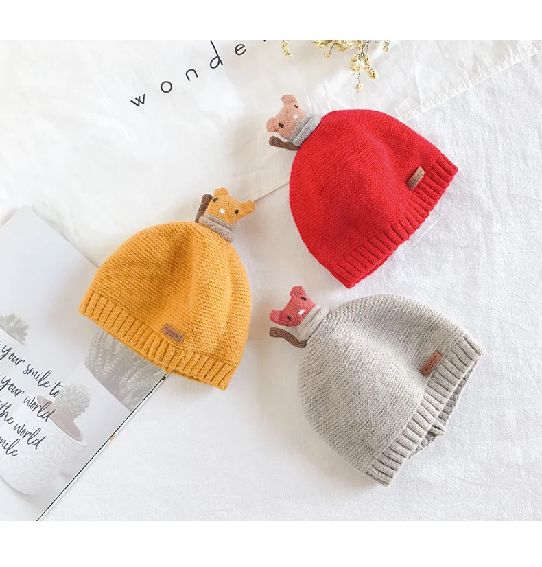 Warm Baby Bear Winter Hats for Kids Children Knitted Baby Boy Cap Kids Girls Hat Casquette Baby Bonnet Wholesale Cute Fashion