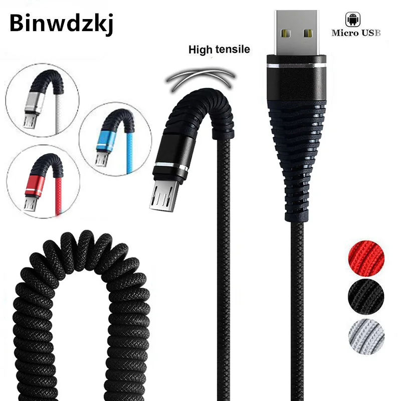 Пружинный спиральный кабель Micro USB 2 4 А нейлоновый usb-кабель для быстрой зарядки и