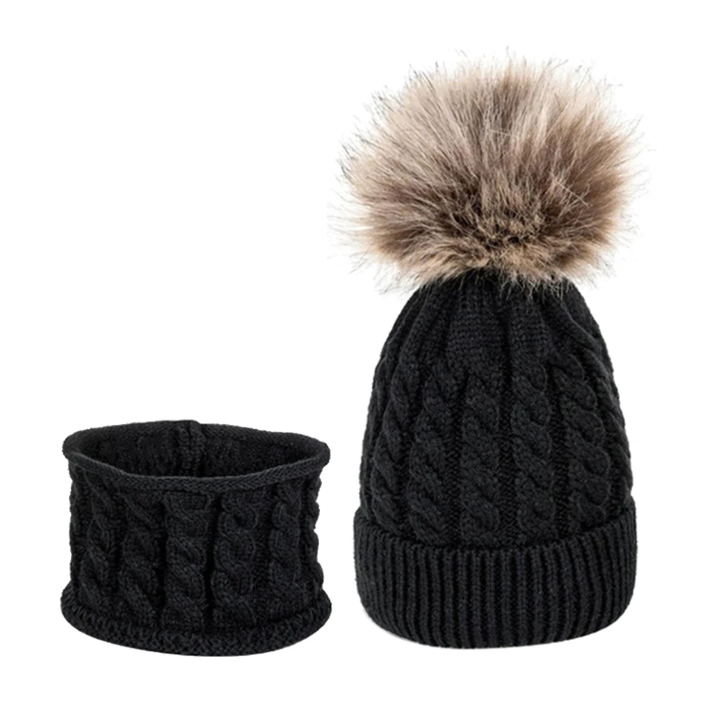 0-3 Ages Unisex Baby Knit Hat Scarf Warm Winter Pom Pom Boy Girl Beanie Cap Girls Boys Elastic Beanies Autumn Winter