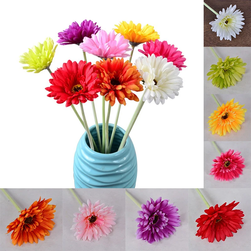 Artificial pequena gerbera de seda flor única haste margarida flores  coloridas para diy casa jardim do hotel festa de casamento decoração|Flores  secas artificiais| - AliExpress