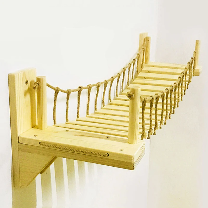 

Cat Bridge Cat Toy Climbing Frame Wood Pet Cat Tree House Bed Hammock Sisal Scratching Post Cat Furniture Wall Mounted 90-140cm