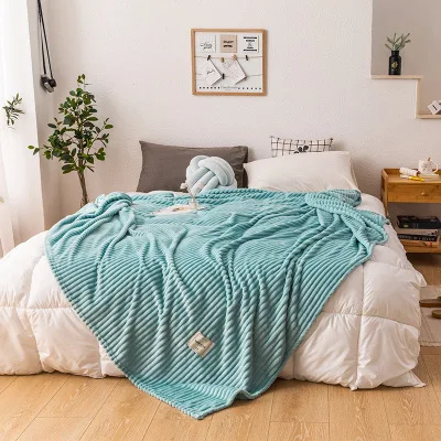 blue Flannel Blankets for Beds Solid Yellow Color Soft Warm Square Blanket On the Bed Thickness Throw Blanket - Цвет: blue