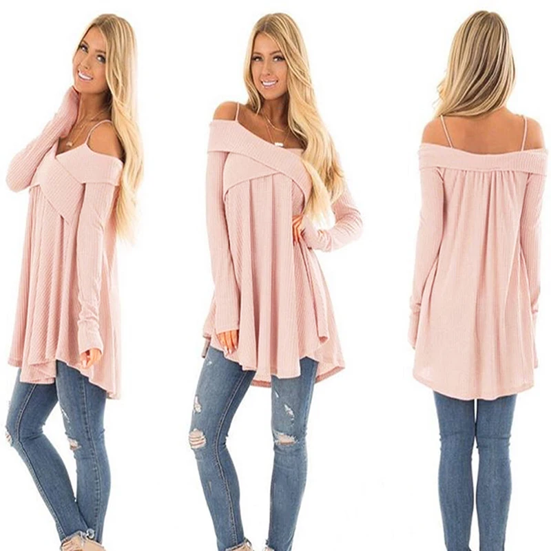 Winter Women T-shirt Strapless Long Sleeve Girl Sweatshirt Tops Female Blusas Shirt Casual Solid Color Dress Shirt Top Mom Shirt