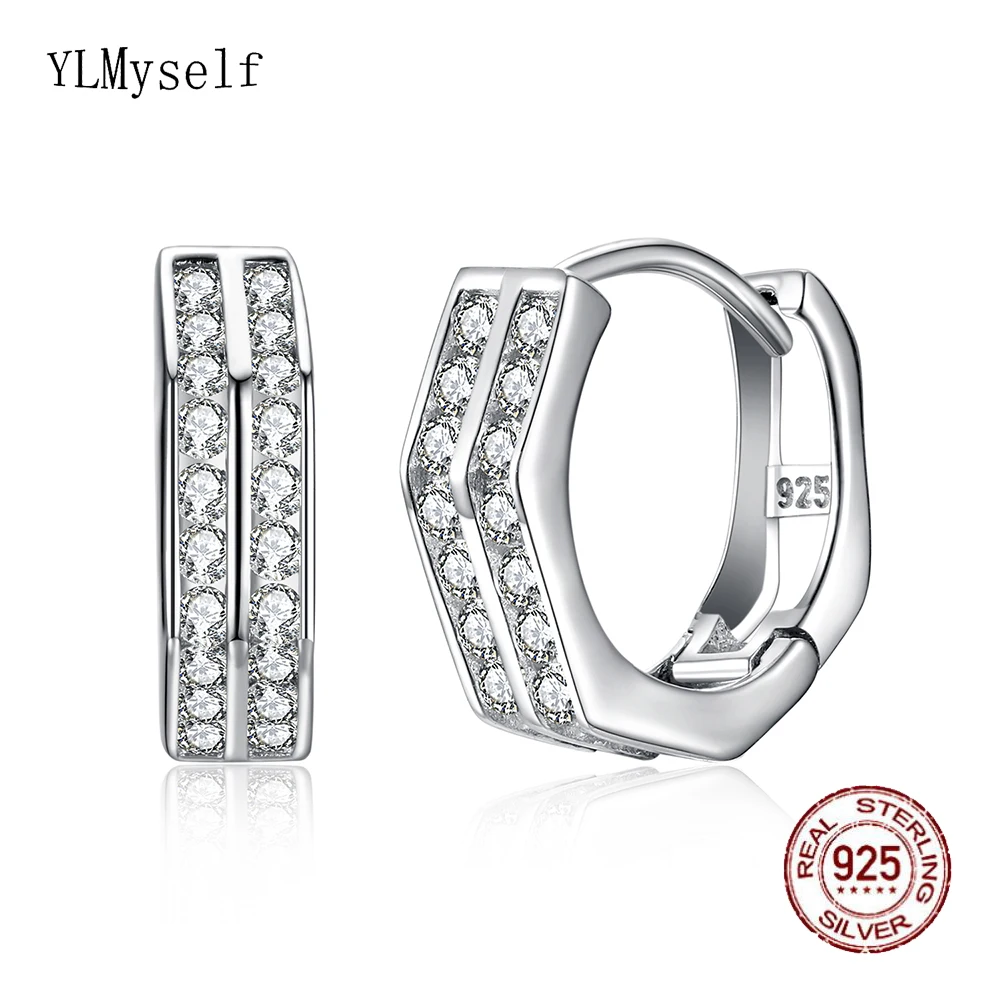

Charming unique Real silver irregular earring high quality shiny CZ jewelry fast shipping 925 Sterling silver hoop earrings