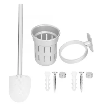 

Household Space Aluminum Wall-Mounted Toilet Brush Set Bathroom Cleaning Kit Accessory Silver