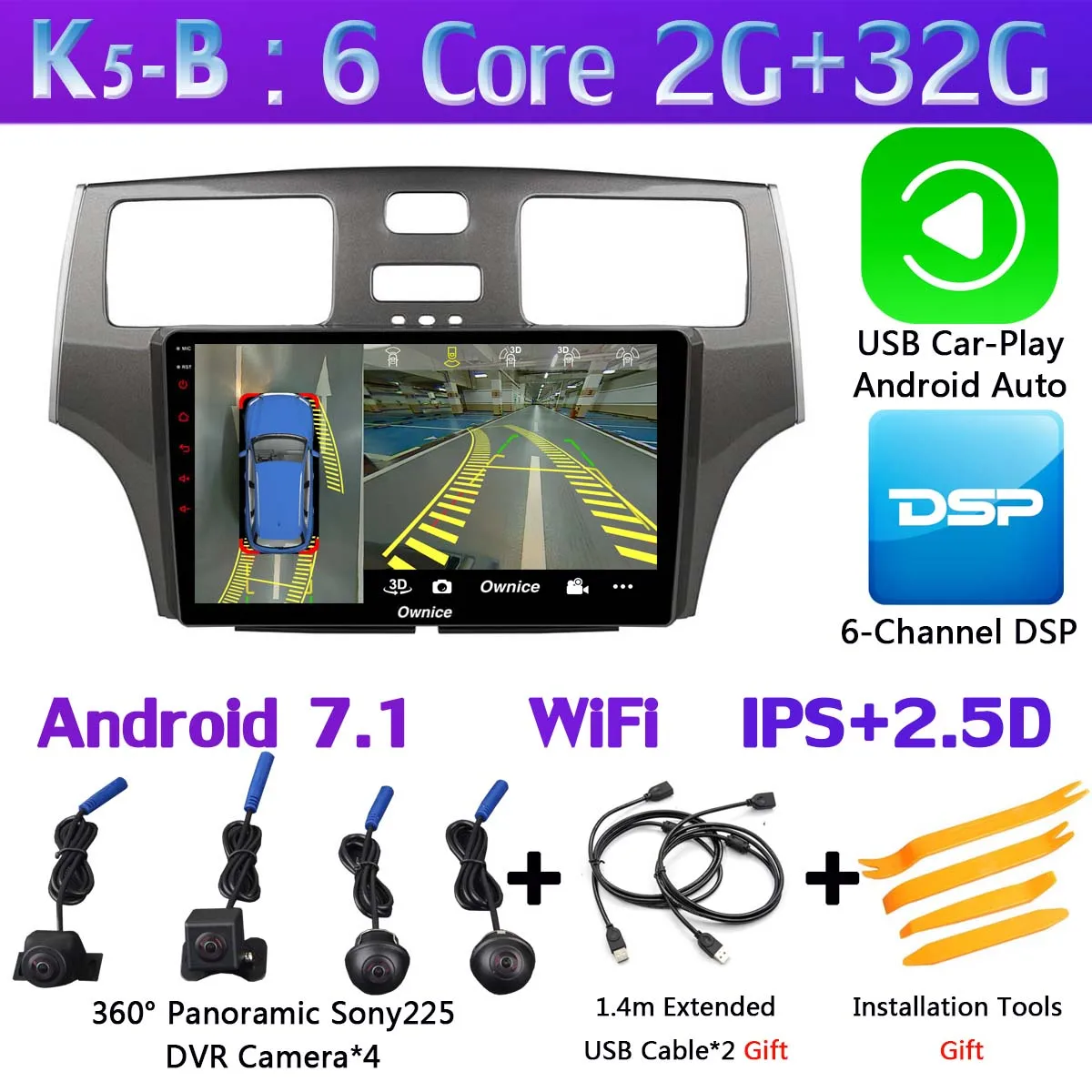 Ownice K1 K3 K5 K6 автомобильный dvd-плеер на основе Android для Lexus ES ES250 ES300 ES330 2004 2005 2006 автомобиль радио gps DSP Carplay 360 ° панорамный - Цвет: K5-B-CarPlay