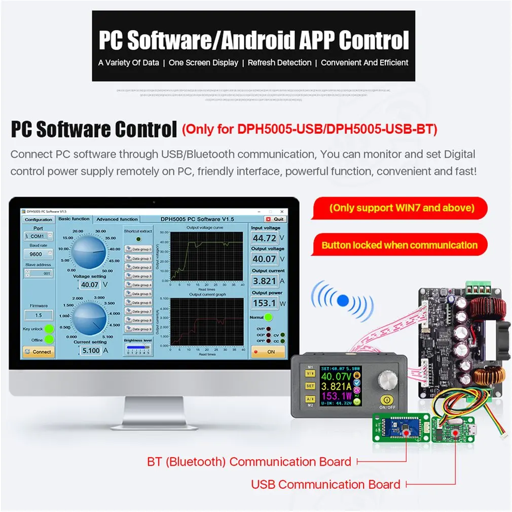 DPH5005 Buck-повышающий преобразователь постоянного тока постоянного Напряжение ток программируемый цифровой Управление Питание Цвет ЖК-дисплей вольтметр с алюминиевой крышкой, 50В 5A