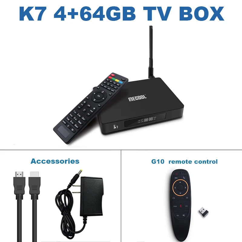 MECOOL ТВ приставка K7 Andriod9.0 коробка DVB-S2 DVB-T2/T DVB-C 4 Гб DDR4+ 64 ГБ Amlogic S905X2 Bluetooth 4,1 2,4/5G wifi Набор TOPBOX - Цвет: K7 TV BOX -G10