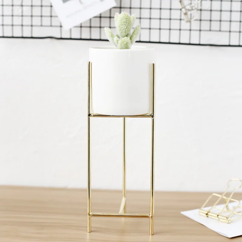 Скандинавский минимализм керамическая ваза с железной витриной, Ландшафтная полка, настольный горшок для растений, ваза для гостиной, свадебное украшение