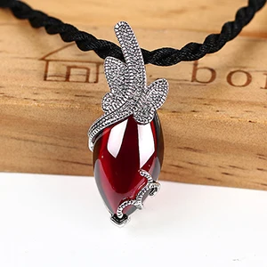 Authetic 925 пробы серебряные ожерелья кулон в форме капли воды Бабочка Ожерелья Подвески для женщин партии Свадебные ювелирные изделия - Цвет камня: Красный