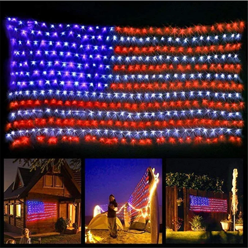 

American Flag String Lights with 420 Super Bright LED Waterproof Flag Net Light for Yard Garden Festival Party Outdoor Decor