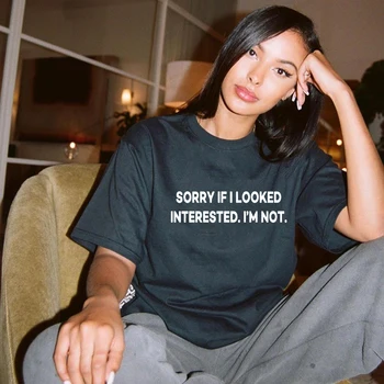 

Sorry If I Look Interested I'm Not Letter Print Women Funny Tee Tumblr Clothing Grunge Fashion Tops Summer Streetwear T Shirts