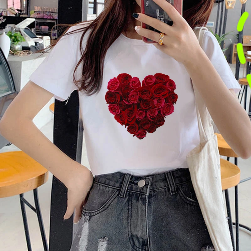 Fashion Women T Shirt Harajuku Love shaped Tshirt 90s Painting Ulzzang Casual Tops Tees T-shirt Female Clothes