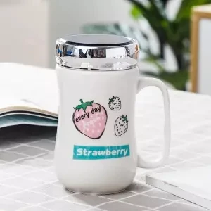 Кофейная чашка кружка керамическая чашка с зеркальной крышкой милая кофейная чашка Студенческая домашняя кружка большой емкости чашка из нержавеющей стали - Цвет: 400ML