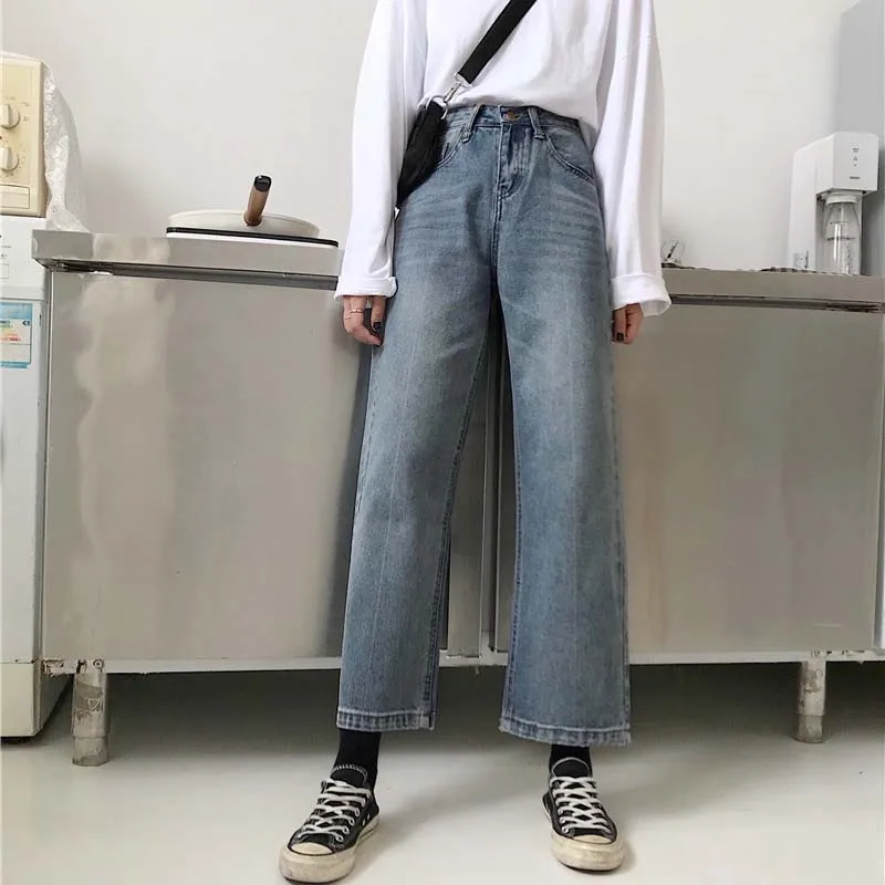 Женские джинсы Ulzzang Harajuku, уличная одежда, универсальные, новинка, корейский стиль, Ретро стиль, свободные, высокая талия, студенческие женские брюки, шикарные, повседневные
