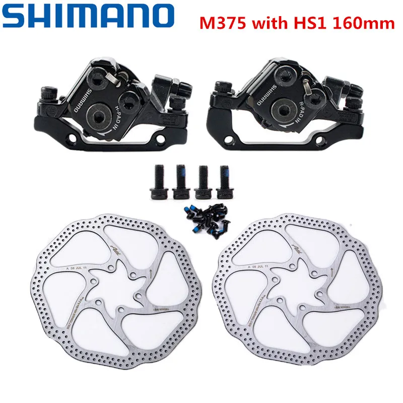 Pair with HS1 160mm Shimano BR-M375 механические дисковые тормозные суппорты для Acera Alivio Deore с резиновыми накладками M375 суппорт w/n G3 HS1 ротор - Цвет: Pair with HS1 160mm