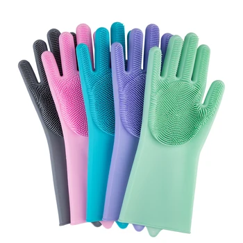 

Kitchen Silicone Dishwashing Cleaning Glove Scrubber Sponge Rubber Glove for Washing Dish Kitchen Car Bathroom Pet Brush Cleaner