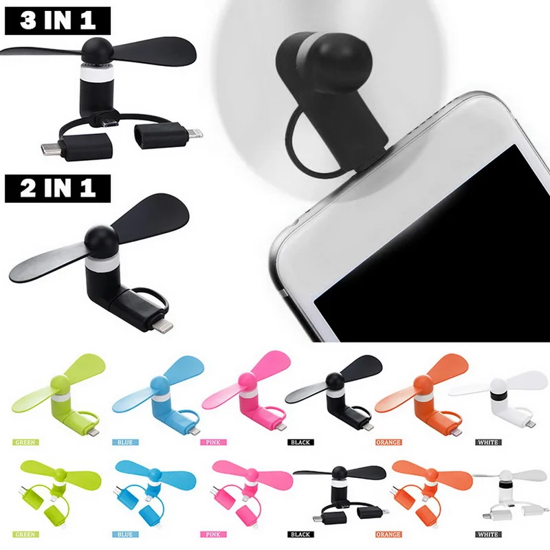 Portable 2 In 1 Mini Soft Phone Fan For Iphone Micro Hanldheld Cooling