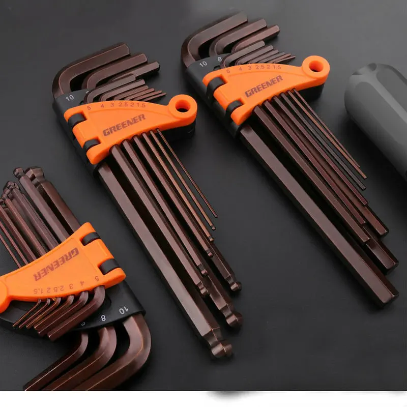 9pcs Double End Matte Chrome Ball Hex Key Spanner Set Repair Tool Kit 1.5mm - 10mm S2 Allen Hexagonal Wrench | Инструменты