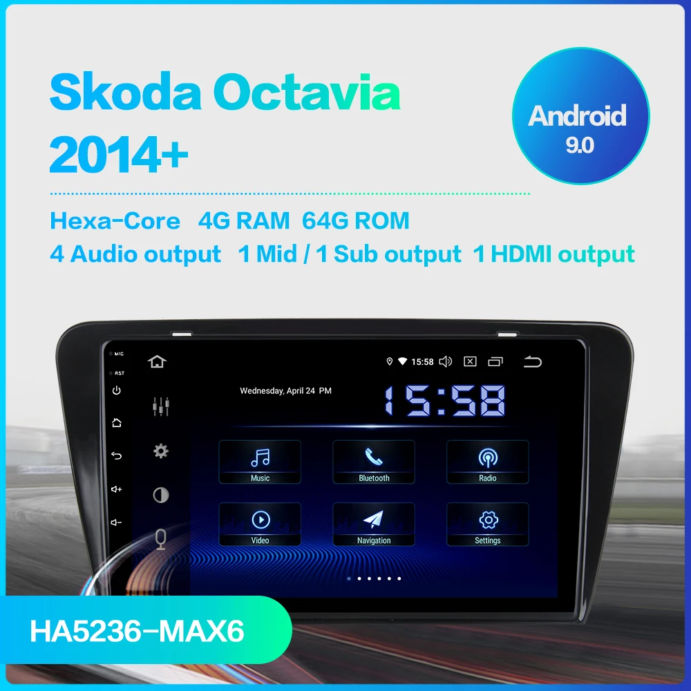Excellent 10.2" IPS Screen Multimedia Car 1 Din Android 9.0 for Skoda Octavia 2014 2015 2016 2017 GPS Navigation Car Stereo 4G RAM 3