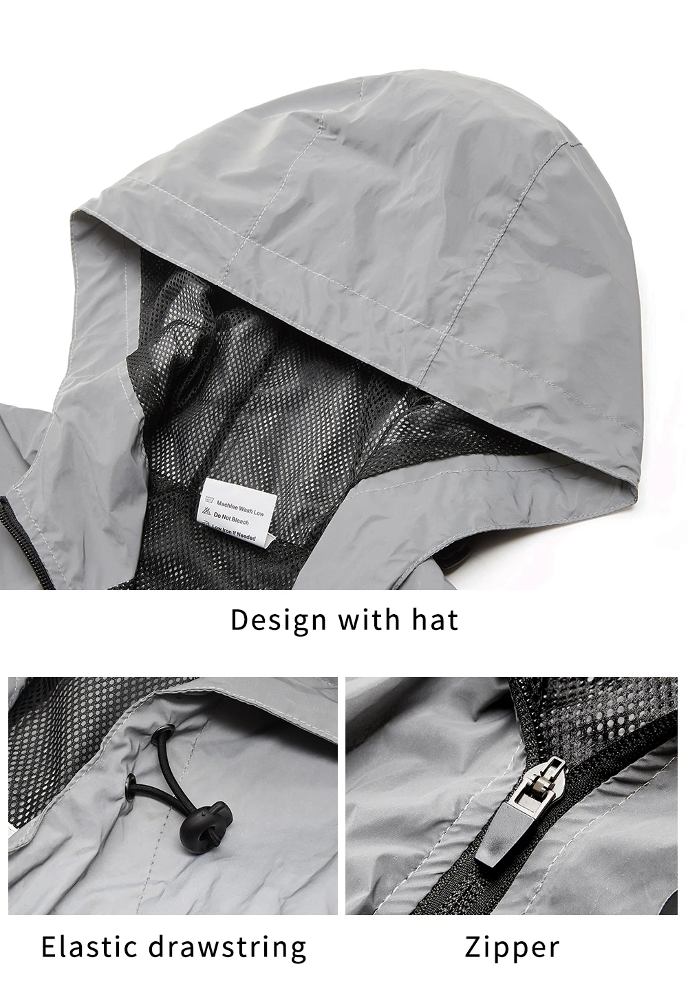 WOSAWE Reflective Jacket with Hoodie and Waterproof Windbreaker Men Women Cycling Hiking Running Hip Hop Safety Jacket reflective jacket