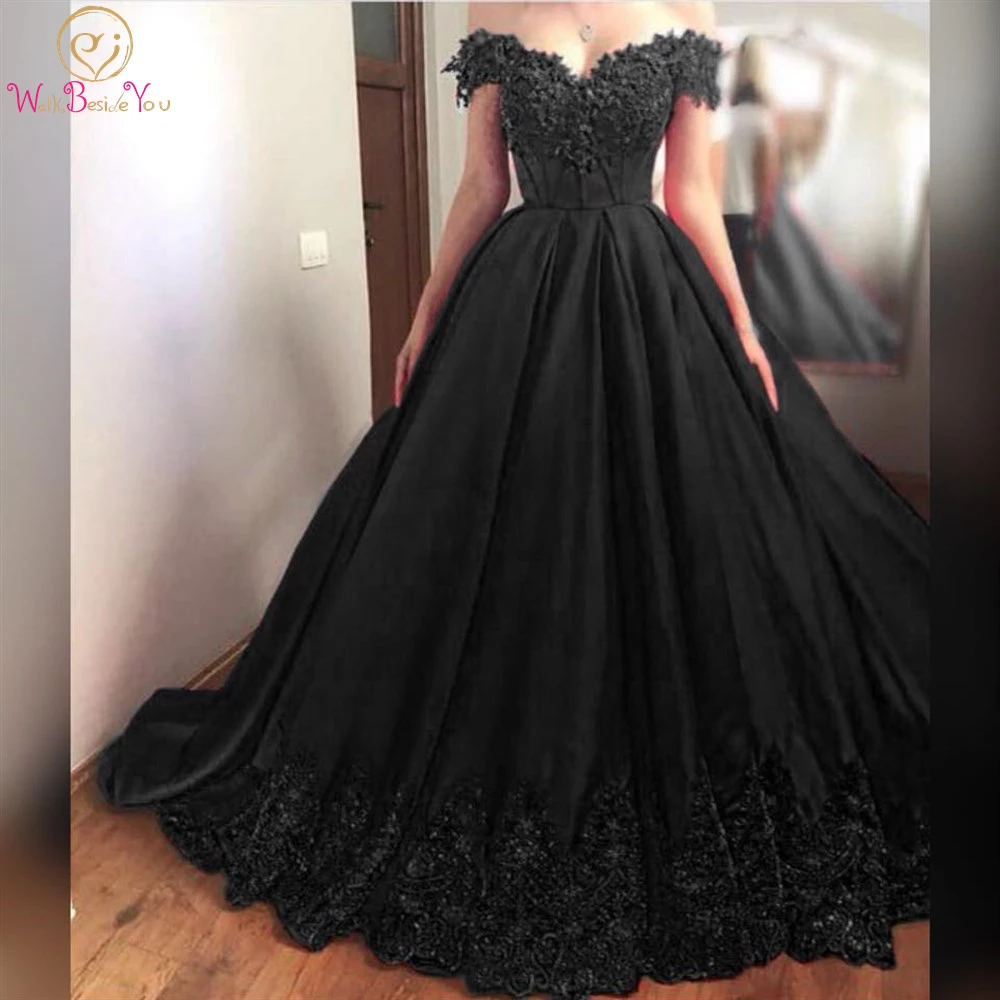 Черные вечерние платья принцессы бальное платье Пышное Abendkleider Дубай кружевные