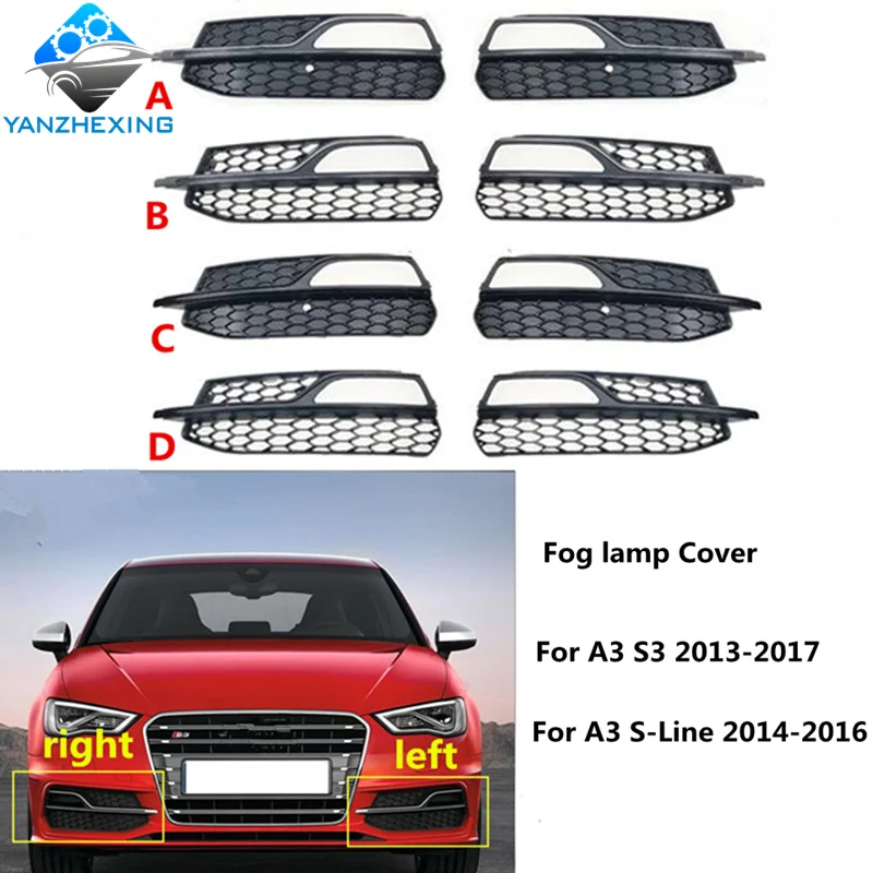 Front Bumper Fog Light Garnish Frame Cover Trim Shell lamp Protector Hood grilling For Audi A3 Sline Sports version S3 14-17 | Автомобили