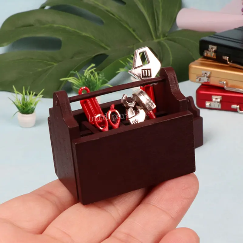 Mini Wooden Toolbox With Repair Tools Miniature Furniture Model Toys for Boy Play Tools Game & 1/12 Dollhouse Decora Accessories 2