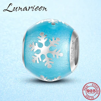 

Unique glossy blue enamel snowflake 925 Sterling Silver Beads Womens Accessories Fit Original europeu Bracelets fine Jewelry