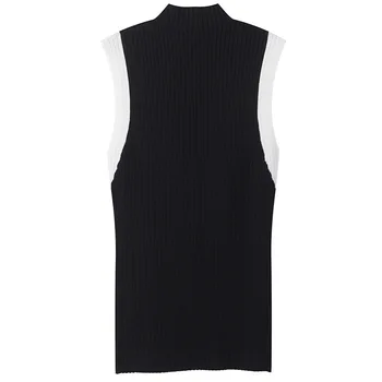 

Runway Elegant Patchwork Women Tank Tops O-neck Ladies Sleeveless Streetwear Knitted Slim Fit Summer Casual Female Bodycon Tops