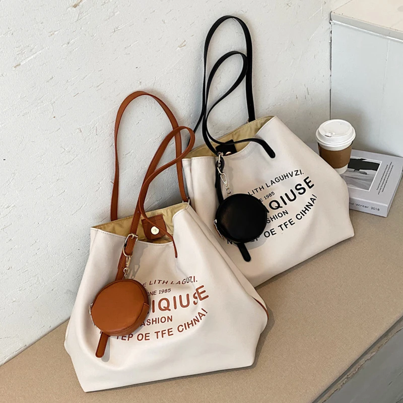 

Casual Large Capacity Shopper Bag Women Shoulder Bags Letters Printing Tote Bags for Women 2020 Trendy Solid Color Women's Bag