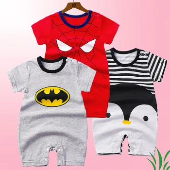 

Baby Rompers One-Piece Cotton Short-Sleeved Romper Clothing Soft Comfortable Cartoon Cute Penguin Clothes Baby Spider-man Romper