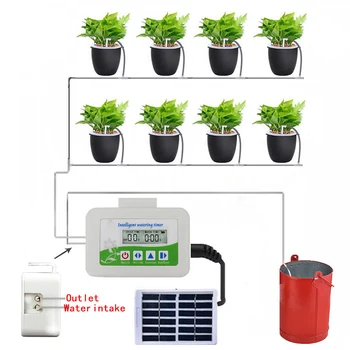 

20 Drip Sticks Solar LED Micro Irrigation Set Watering Flowers Automatic Controller Timer Electronic Timer Water Pump Garden