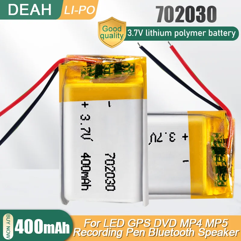 702030 3.7V 400mAh Lithium Polymer Rechargeable Battery For MP3 MP4 GPS VR Glasses Bluetooth Headset Speaker Walkie-talkie Razor |