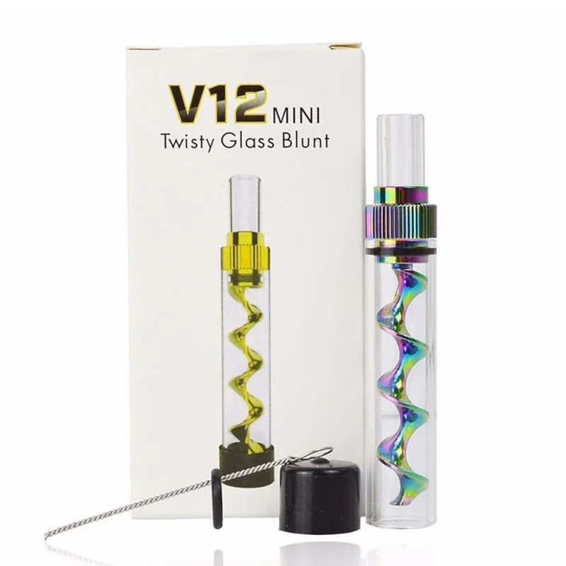 Portable Glass Spiral Orbit Pipe V12 Mini Twisty Metal Tip Smoking Cigarette Tool  Blunt Dry Herb Pipe with Cleaning Brush - Image 3
