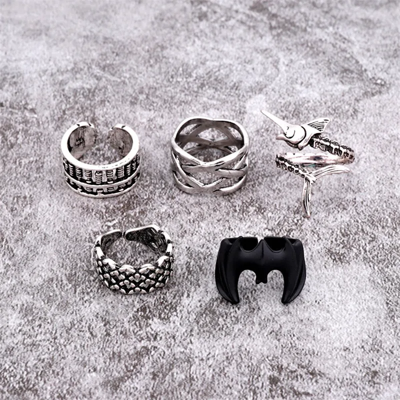 

Hollow Vintage Animals Ring Set For Men Charms Finger Joint Rings Women Party Jewelry Accessories Fish Bone Retro Abacus Ring