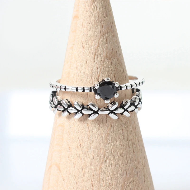 DreamySky Bijoux Boho стильные 925 пробы серебряные кольца с кристаллами в виде листьев для женщин Подарки большие Регулируемые кольца на палец