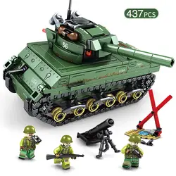 Senbao 101304 американская военная семья стальной Империя Шерман М4 Танк Детские развивающие игрушки блоки