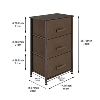 

3-Tier Dresser Drawer Storage Unit with 3 Easy Pull Fabric Drawers and Metal Frame Wooden Tabletop for Closets Nursery
